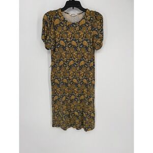Boden Dress Womens 4R Blue Mustard Paisley Puff Sleeve Shift Jersey Knit